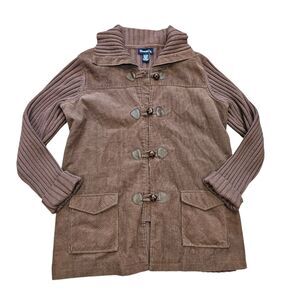 Denim & Co Corduroy Knit Jacket Womens L Brown Toggle Button Boho Cottage